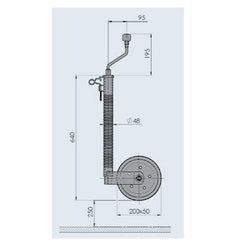 AL-KO Ribbed Jockey Wheel (48mm Shaft, 200 x 50mm Wheel, 300kg Max.) - 1223614