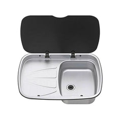 Thetford Argent Sink & Left Hand Drainer with Black Glass Lid - SSK1054-SP
