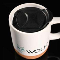 Wolf Outdoors Ceramic Mug with Lid and Cork Base White - WFOD011