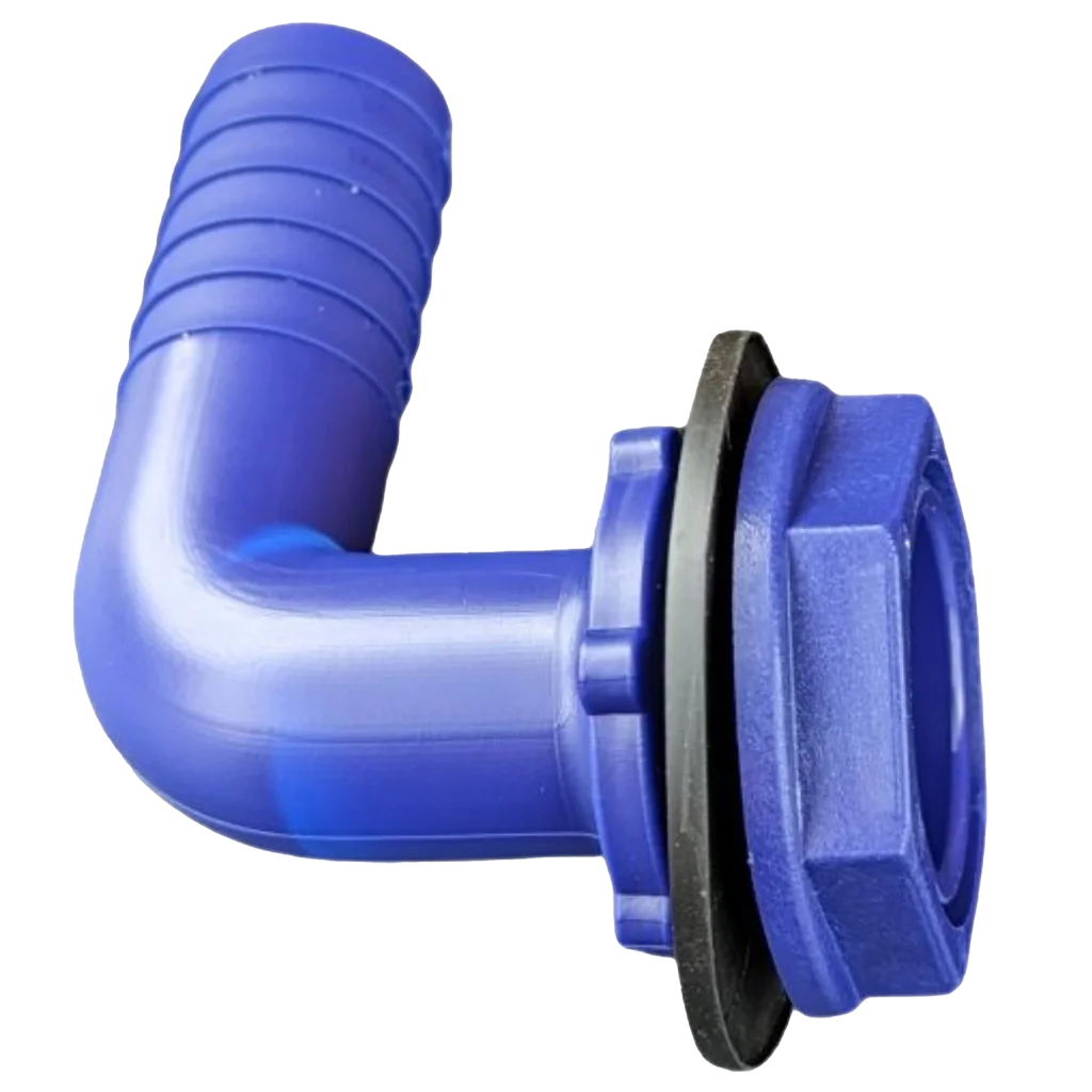 DLS 20mm Angled Connector (3/4″ B.S.P) Blue c/w Nut and Washer