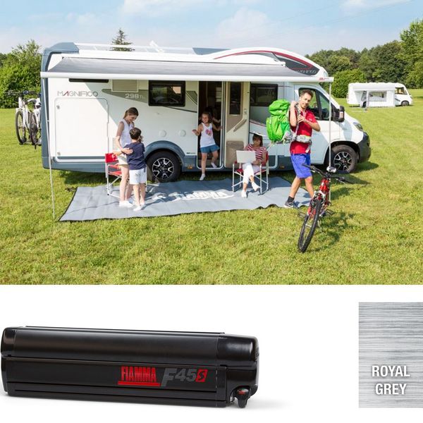 Fiamma F45s 350 Awning Deep Black - Royal Grey Fabric (06759B01R)