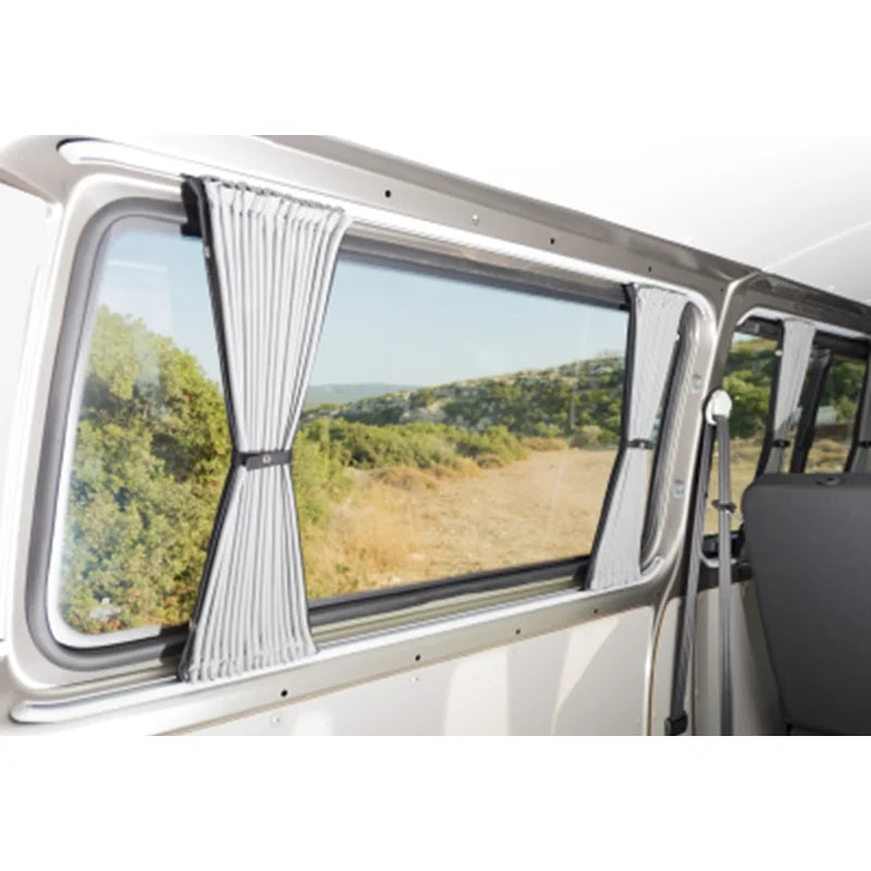 VW T5/T6 Motorhome Black SWB Tailgate Curtains with Black Rails