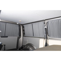 VW T5/T6 Motorhome Black LWB Barn Door Curtains with Black Rails