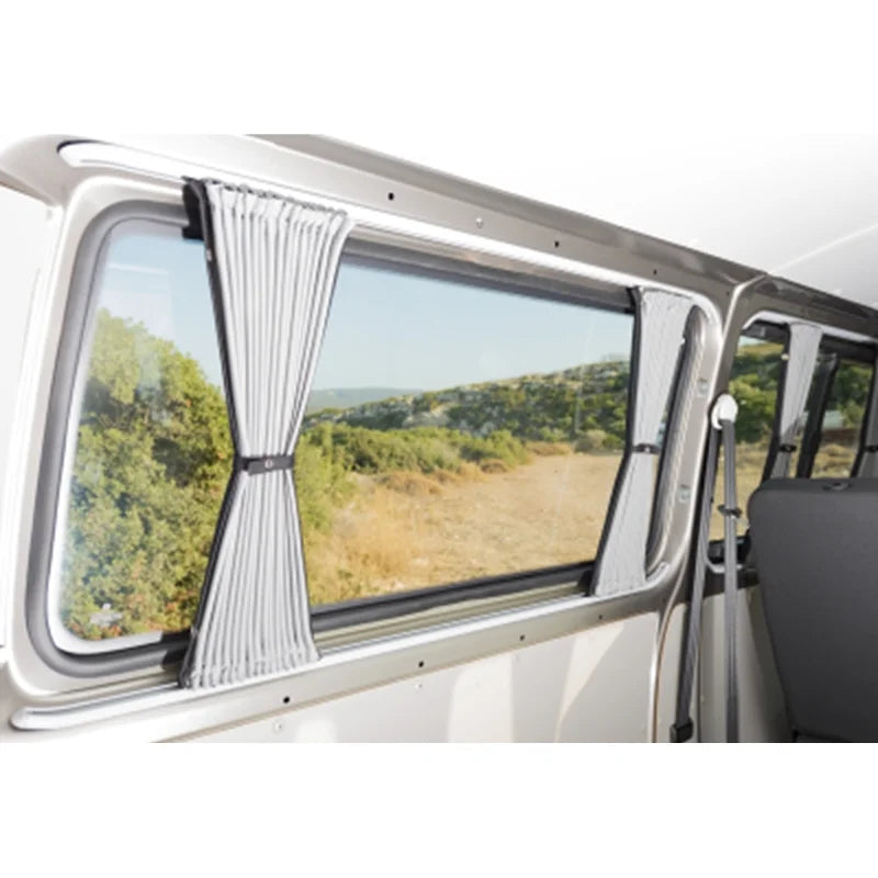 VW T5/T6 Motorhome Black LWB Barn Door Curtains with Black Rails