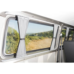 VW T5/T6 Motorhome Black LWB Tailgate Door Curtains with Black Rails