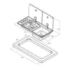 CAN Randi Hob & RH Sink 716 x 340mm (Double Glass Lid / 2 Burners / Piezo)