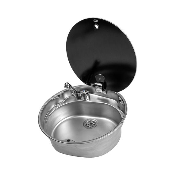 CAN Round Sink with Glass Lid 407mm Dia - Motorhome