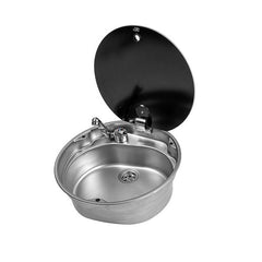 CAN Round Sink with Glass Lid 407mm Dia - Motorhome