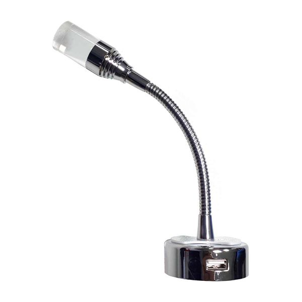 Dimatec Silver Flexi Spotlight with USB Port (12V / 1W / Warm White / IP20) -  200 FXA1CR-U